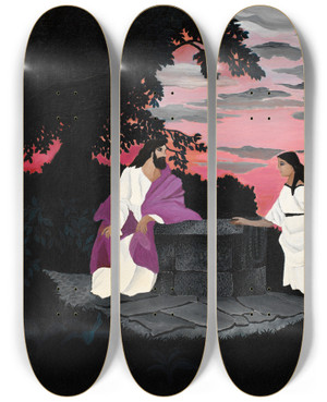 Triptych art skateboard deck of Horace Pippin Christ And The Woman Of Samaria by Horace Pippin (1888-1946)