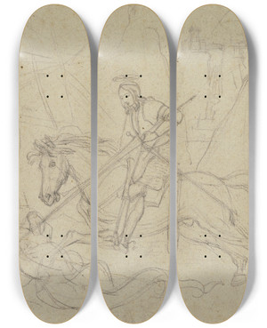 Triptych art skateboard deck of Franz Pforr Der Heilige Georg Den Drachen Ttend_1 by Franz Pforr (1788-1812)