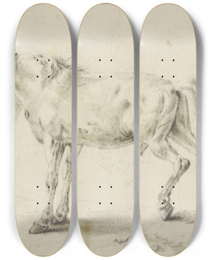 Triptych art skateboard deck of Philips Wouwerman Peeing Horse by Philips Wouwerman (1619-1668)