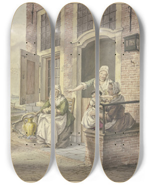 Triptych art skateboard deck of Maria Margaretha La Fargue Savoyardenknabe Vor Einem Hause Tanzend by Maria Margaretha La Fargue