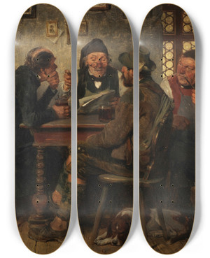 Triptych art skateboard deck of Hugo Kauffmann Der Vorleser by Hugo Kauffmann (1844-1915)