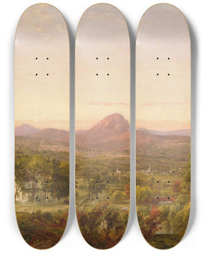 Triptych art skateboard deck of Jasper Francis Cropsey Autumn Landscape Sugar Loaf Mountain Orange County New York by Jasper Francis Cropsey (1823-1900)