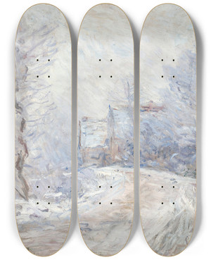 Triptych art skateboard deck of Claude Monet Lentre De Giverny Sous La Neige by Claude Monet (1840-1926)