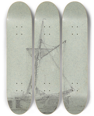 Triptych art skateboard deck of John Linnell A Barge by John Linnell (1792-1882)