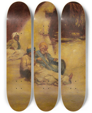 Triptych art skateboard deck of Gyula Tornai Oriental Street Scene by Gyula Tornai (1861-1928)