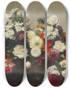 Triptych art skateboard deck of Henri Fantinlatour Still Life With Flowers by Henri Fantin-Latour (1836-1904)
