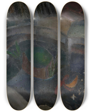 Triptych art skateboard deck of Frits Van Den Berghe Fishing For Stars by Frits van den Berghe (1883-1939)