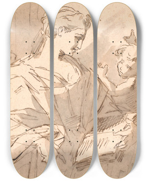 Triptych art skateboard deck of Jens Juel En Helgeninde Med En Bog Og En Putto by Jens Juel (1745-1802)