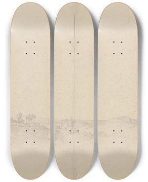 Triptych art skateboard deck of August Lucas View Of Anagni by August Lucas (1803-1863)