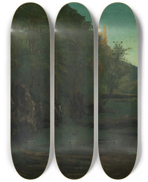 Triptych art skateboard deck of Gustave Courbet Landscape From Jura by Gustave Courbet (1819-1877)