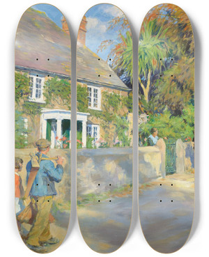 Triptych art skateboard deck of Stanhope Alexander Forbes An Old Cornish Manor_2 by Stanhope Alexander Forbes (1857-1947)