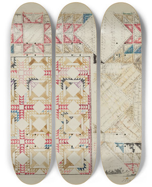 Triptych art skateboard deck of Magnus S Fossum Quilt by Magnus S Fossum