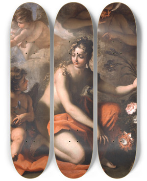 Triptych art skateboard deck of Sebastiano Ricci Flora by Sebastiano Ricci (1659-1734)