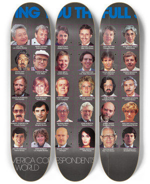 Triptych art skateboard deck of Us Information Agency Bringing You The Full Story Voice Of America Correspondents Around The World by U S Information Agency (1953-1999)