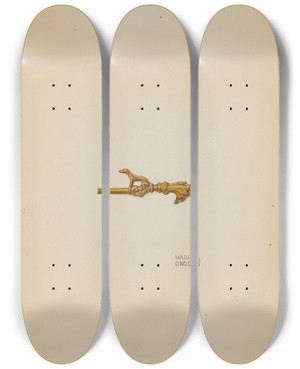 Triptych art skateboard deck of Harry Grossen Watch Key_1 by Harry Grossen