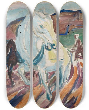 Triptych art skateboard deck of Edvard Munch Horses Ploughing by Edvard Munch (1863-1944)