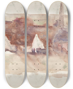 Triptych art skateboard deck of Max Liebermann Schets Van Een Stadsgezicht by Max Liebermann (1847-1935)