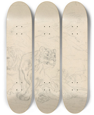 Triptych art skateboard deck of Sawrey Gilpin Lion Family by Sawrey Gilpin (1733-1807)