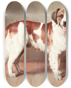 Triptych art skateboard deck of Carl Reichert Portrait Of A St Bernard by Carl Reichert (1836-1918)