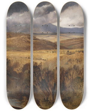 Triptych art skateboard deck of Sir Edwin Henry Landseer A Highland Landscape by Sir Edwin Henry Landseer (1802-1873)