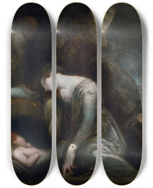 Triptych art skateboard deck of Henry Fuseli Dana And Perseus Onseriphos by Henry Fuseli (1741-1825)
