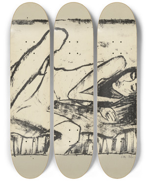 Triptych art skateboard deck of Otto Mueller Mdchen Auf Der Liege Ii by Otto Mueller (1874-1930)