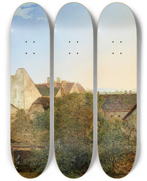 Triptych art skateboard deck of Adalbert Stifter Blick Ber Wiener Vorstadthuser Beatrixgasse by Adalbert Stifter (1805-1868)