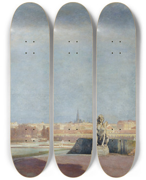 Triptych art skateboard deck of Anton Hans Karlinsky Blick Vom Belvedere Auf Wien by Anton Hans Karlinsky 2 (1872-1945)