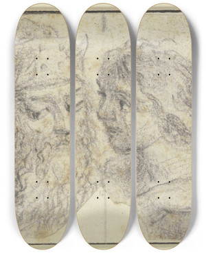 Triptych art skateboard deck of Robert Nanteuil Zwei Kpfchen Und Eine Hand by Robert Nanteuil (1623-1678)