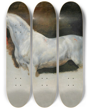 Triptych art skateboard deck of Horace Vernet Study Of A White Horse by Horace Vernet (1789-1863)