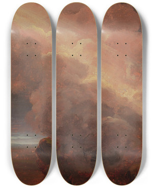 Triptych art skateboard deck of Thomas Cole Clouds On The Mountaintop by Thomas Cole (1801-1848)