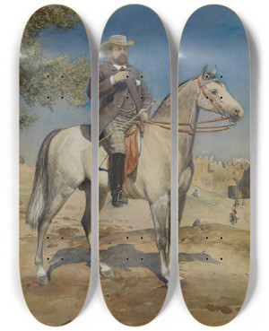 Triptych art skateboard deck of Gustav Bauernfeind A Horseman By A Jerusalem Gate_2 by Gustav Bauernfeind (1848-1904)