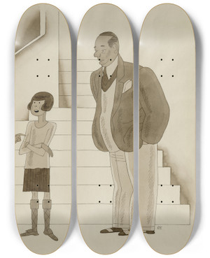Triptych art skateboard deck of Ralph Barton Untitled by Ralph Barton (1891-1931)