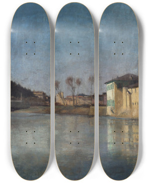 Triptych art skateboard deck of Georges Hugo Vue Des Environs De Florence by Georges Hugo (1868-1925)