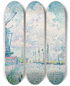 Triptych art skateboard deck of Paul Signac Canal Of Overschie by Paul Signac (1863-1935)