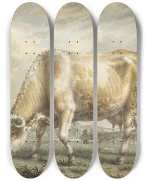Triptych art skateboard deck of Jacob Cats Grazing Cow by Jacob Cats (1741-1799)