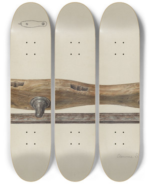 Triptych art skateboard deck of Clarence Secor Ice Skate by Clarence Secor