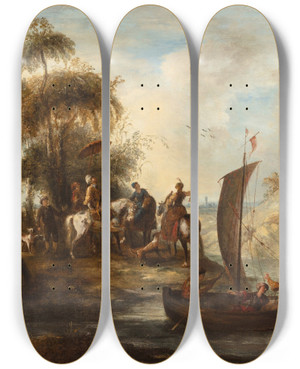 Triptych art skateboard deck of Joseph Parrocel Falcon Hunt by Joseph Parrocel (1646-1704)