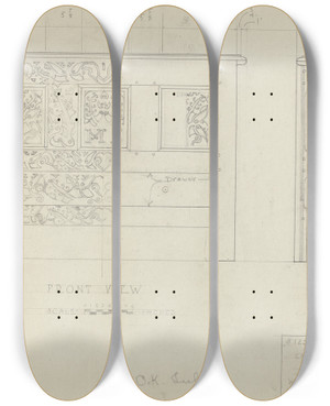 Triptych art skateboard deck of B Holstgrubbe Chest by B. Holst-Grubbe