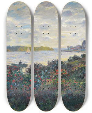 Triptych art skateboard deck of Claude Monet La Seine Argenteuil by Claude Monet (1840-1926)