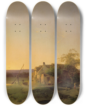 Triptych art skateboard deck of Ignaz Raffalt Abendlandschaft by Ignaz Raffalt (1800-1857)