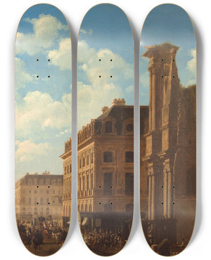 Triptych art skateboard deck of Etienne Bouhot La Place Vendme Et La Rue De Castiglione Avec Les Ruines De Lglise Des Feuillants by Etienne Bouhot (1780-1862)