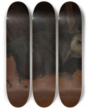Triptych art skateboard deck of Thomas Fearnley Study Of A Cow by Thomas Fearnley (1802-1842)