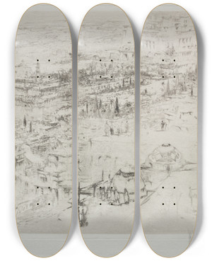 Triptych art skateboard deck of William Walcot Temple Of Baal by William Walcot (1874-1943)