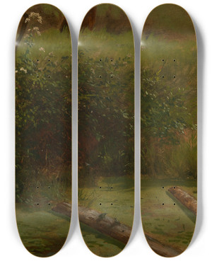 Triptych art skateboard deck of Gustav Osterroht Blhender Schierling by Gustav Osterroht (1836-1874)