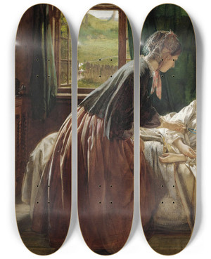 Triptych art skateboard deck of Thomas Edward Roberts The Discovery by Thomas Edward Roberts (1820-1901)