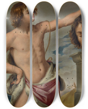 Triptych art skateboard deck of Giovanni Andrea Sirani David With The Head Of Goliath_2 by Giovanni Andrea Sirani (1610-1670)
