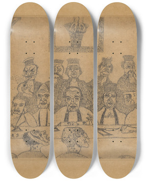Triptych art skateboard deck of James Ensor De Goede Rechters by James Ensor (1860-1949)