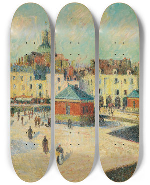 Triptych art skateboard deck of Gustave Loiseau Dieppe Le Quai De Carenage by Gustave Loiseau (1865-1935)
