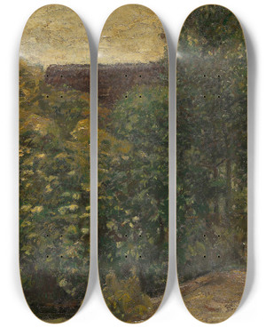 Triptych art skateboard deck of Adolf Hlzel Bume Vor Dem Haus by Adolf Holzel (1853-1934)